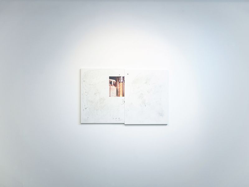 close up of wall based work during ZedMot duo show by Mat Jener and Laura Yuile